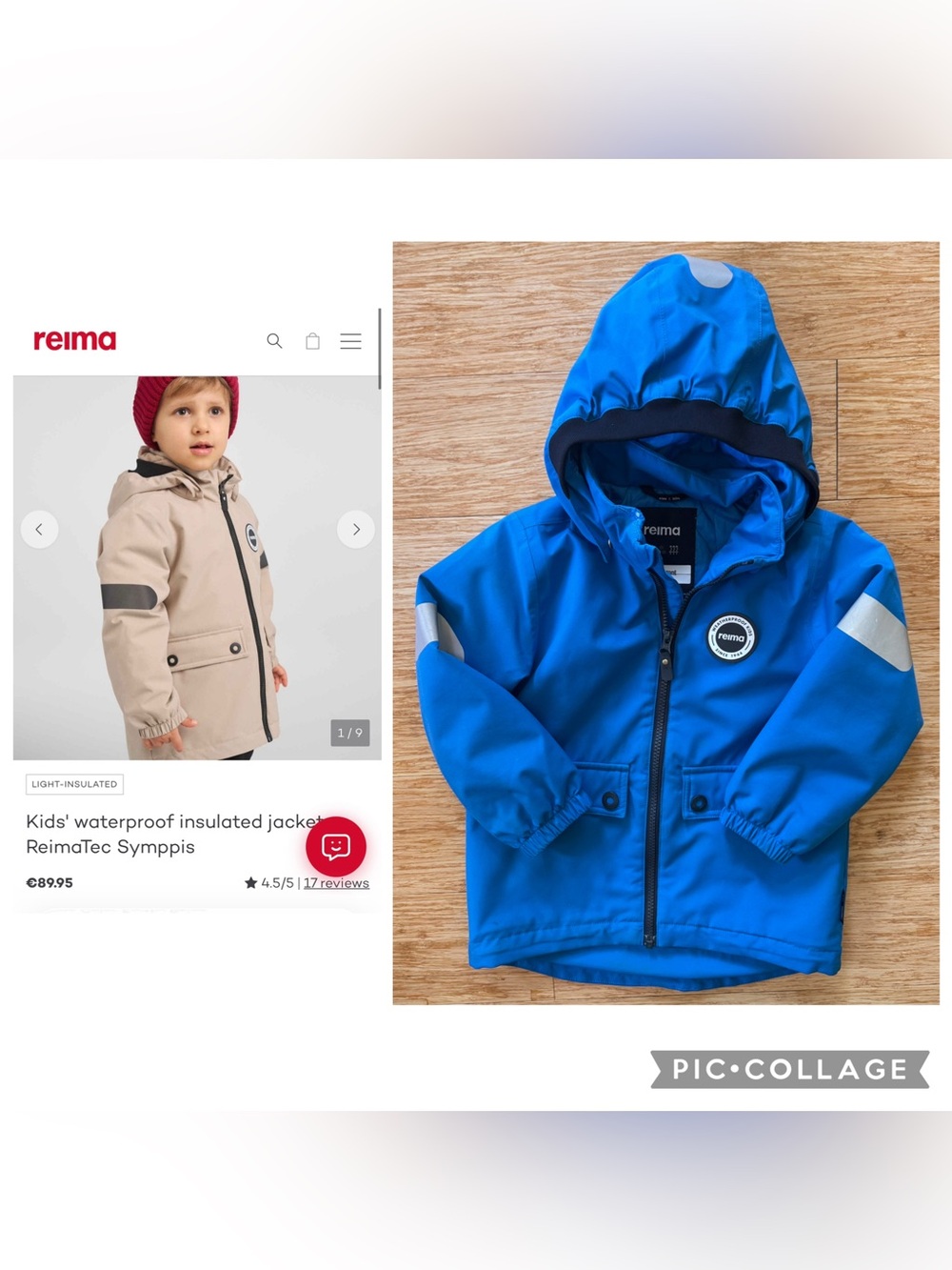 Reima Bright Blue Waterproof Lightly Insulated Jacket Size 4Y